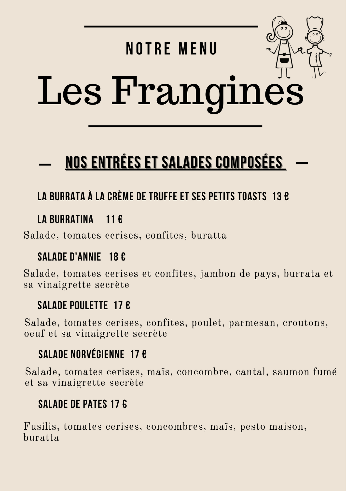 La carte de votre restaurant de pâtes fraiches maison à Issyles
