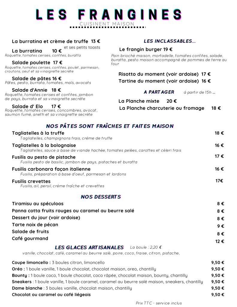 La carte de votre restaurant de pâtes fraiches maison à Issyles