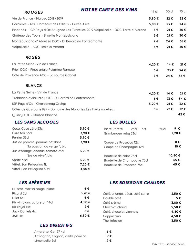 La carte de votre restaurant de pâtes fraiches maison à Issyles
